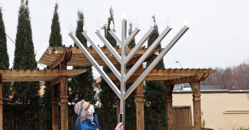 Large Outdoor Hanukkah Menorah large metal hanukkah menorah displayed outside